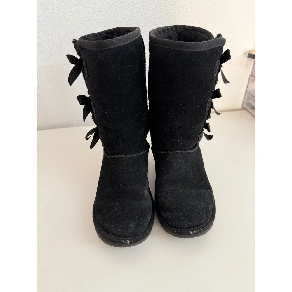 Koolaburra by UGG Victoria Tall Black Suede Bow Boots Girls Size 1 1020171